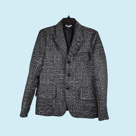 BLACK Comme des Garcons Blazer Unisex Medium Black White Silk Blend Jacket Coat
